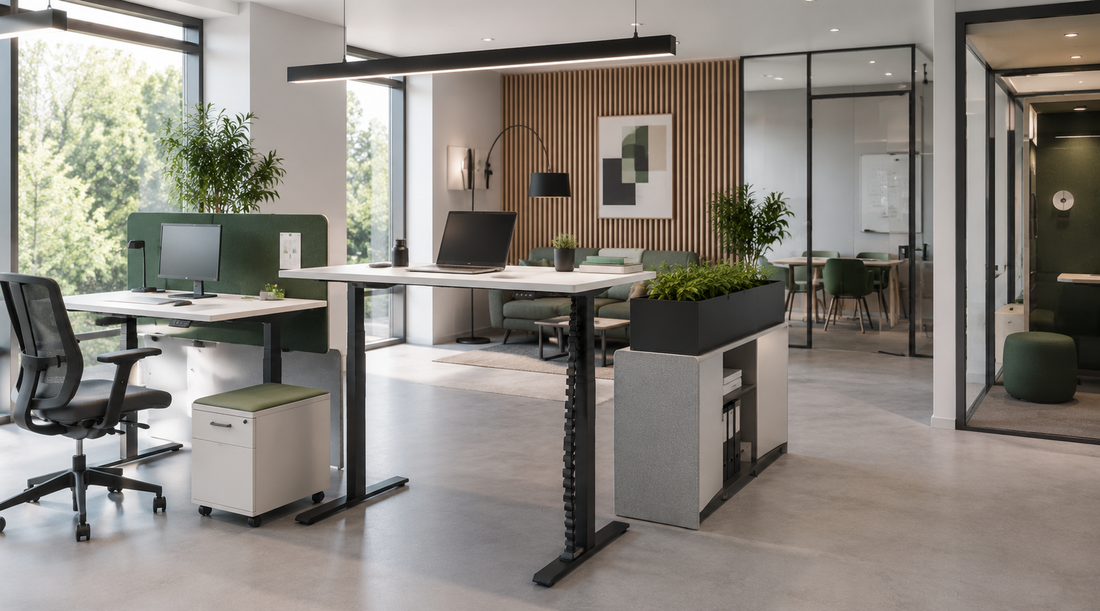 Aménagement de bureaux professionnels modernes avec mobilier ergonomique