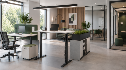 Aménagement de bureaux professionnels modernes avec mobilier ergonomique